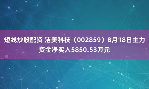 短线炒股配资 洁美科技（002859）8月18日主力资金净买入5850.53万元